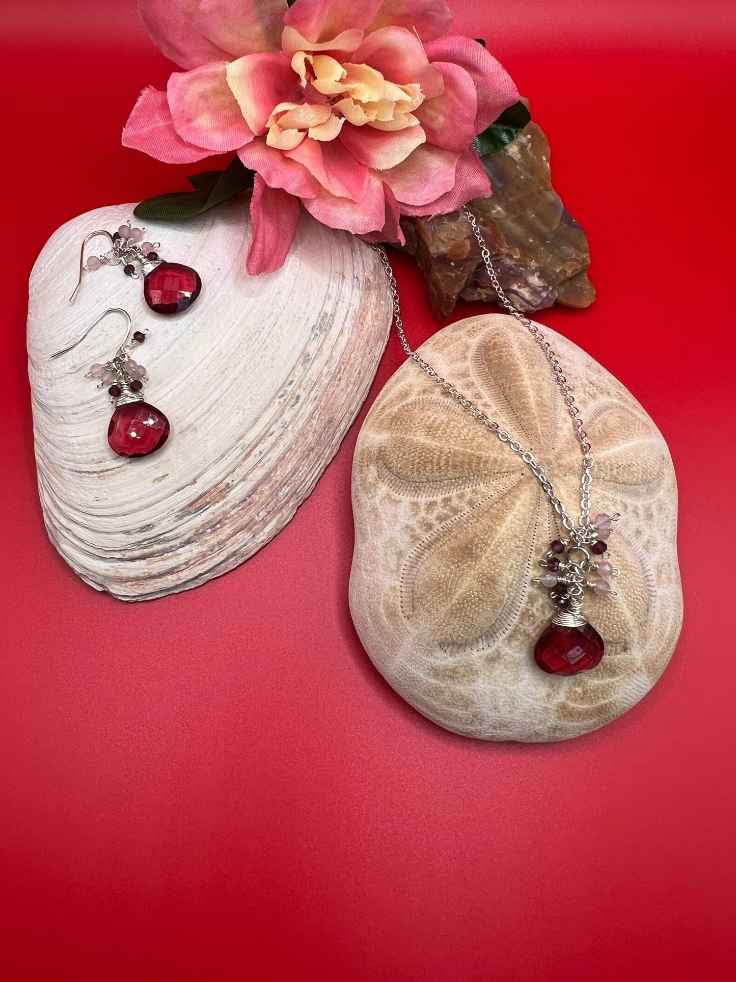 Pink tourmaline necklace and earring set