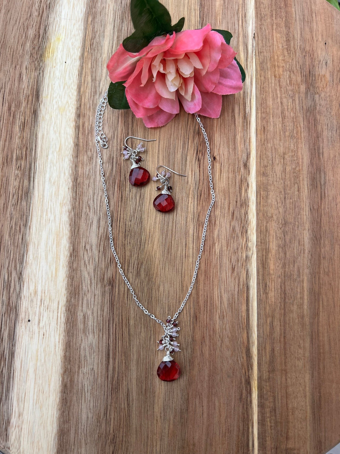 Pink tourmaline necklace and earring set