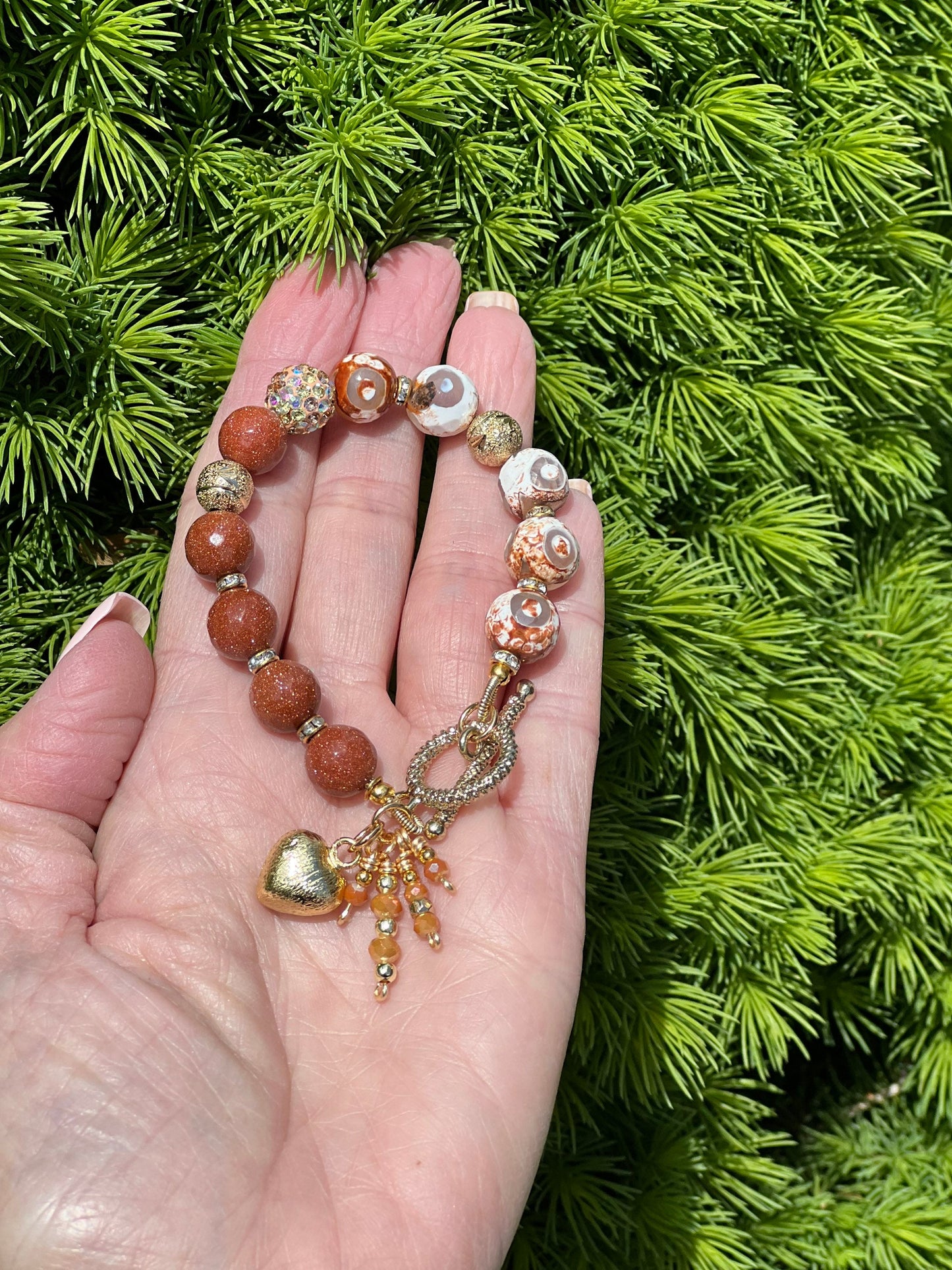 Tibetan agate and Brown Goldstone Bracelet