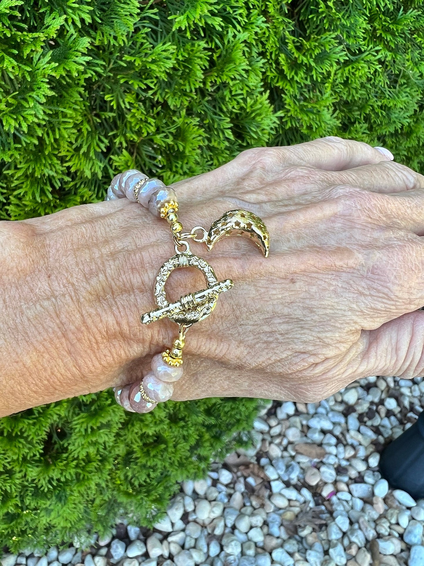 Peach Moonstone and Gold Bracelet