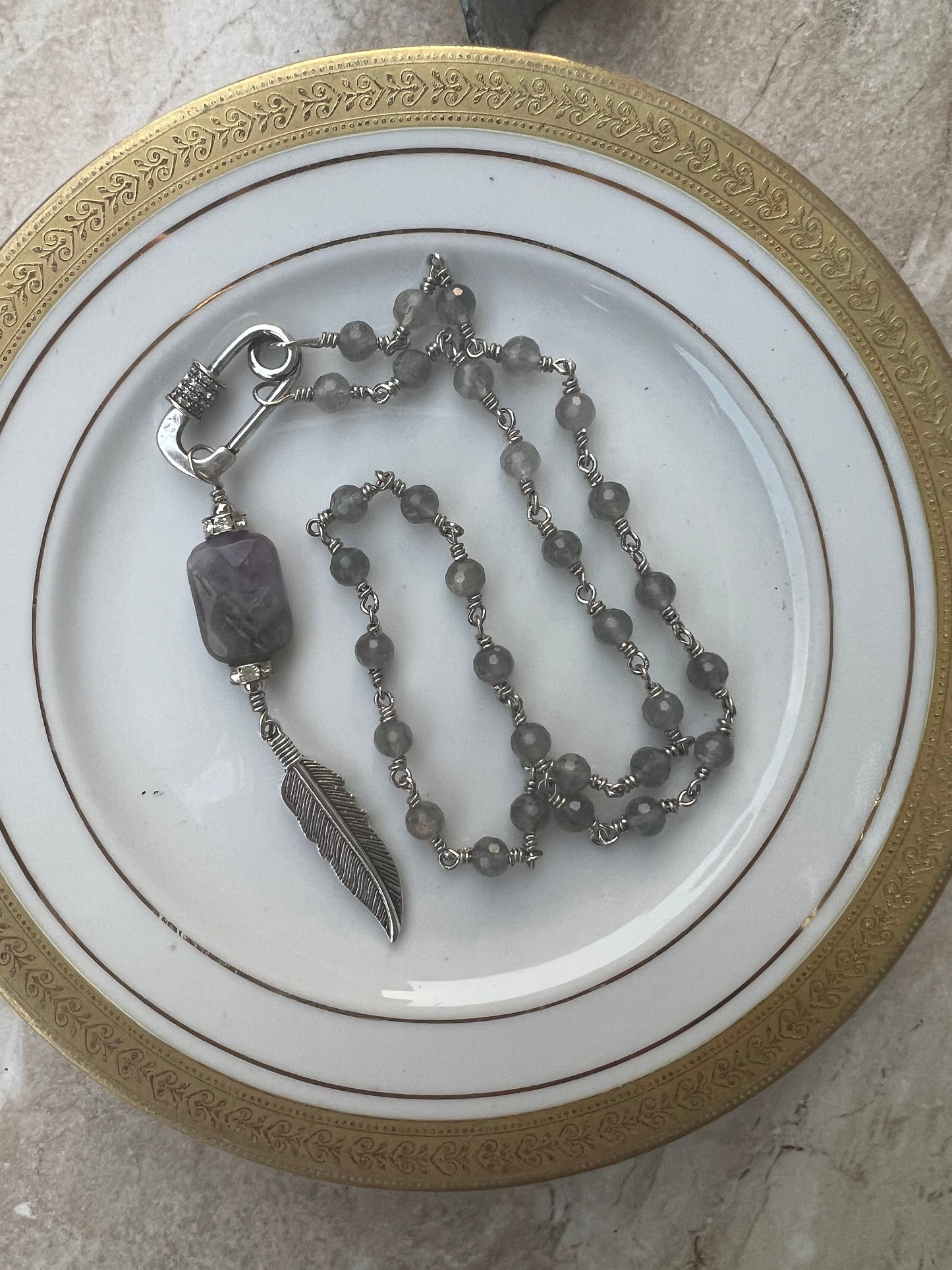 Labradorite necklace with Amethyst pendant