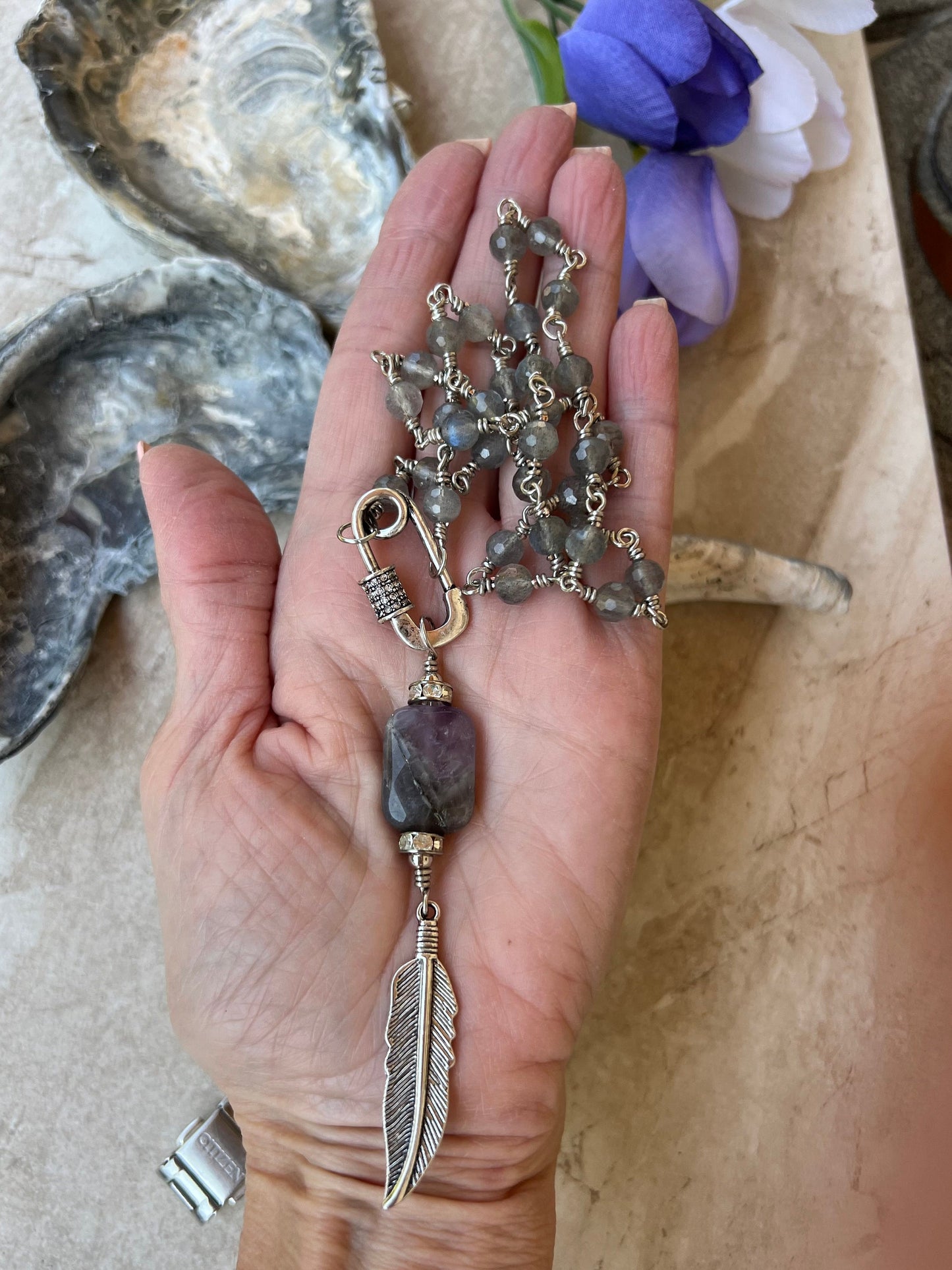 Labradorite necklace with Amethyst pendant