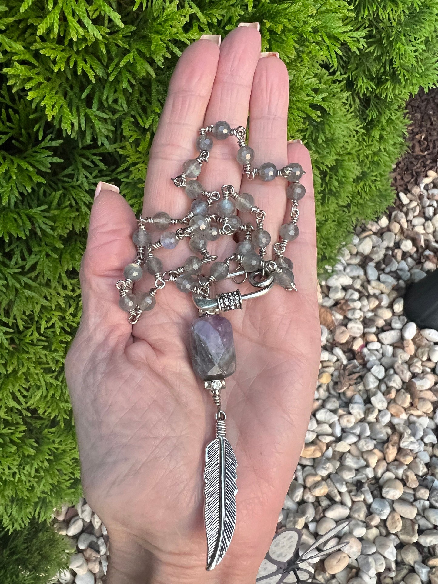 Labradorite necklace with Amethyst pendant