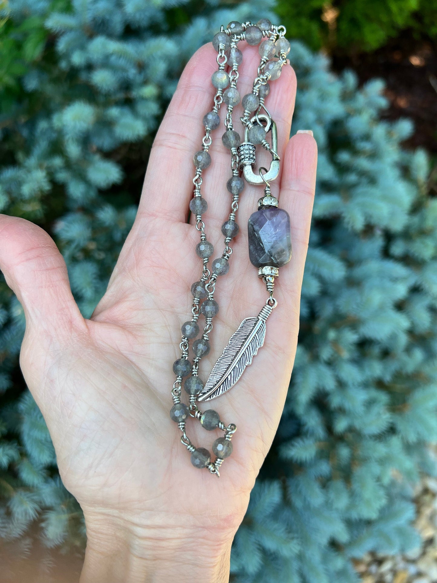 Labradorite necklace with Amethyst pendant