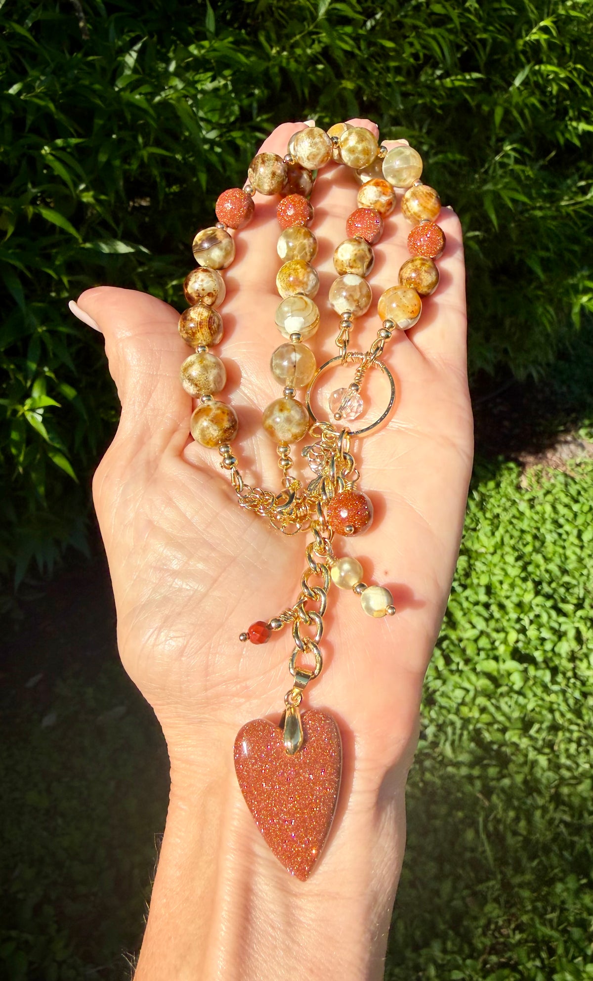 Fire Agate and Sunstone Necklace