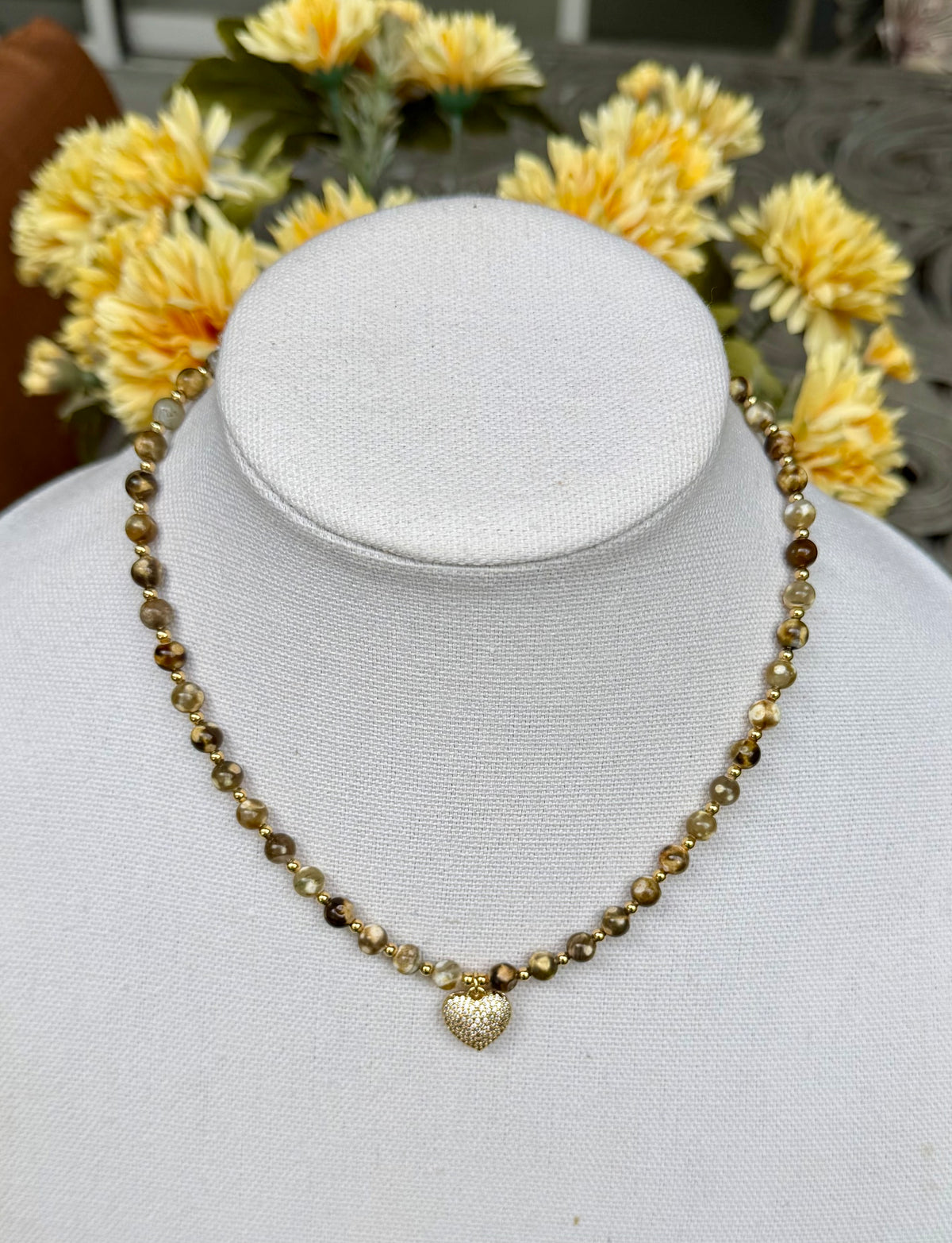 Fire Agate necklace with CZ heart