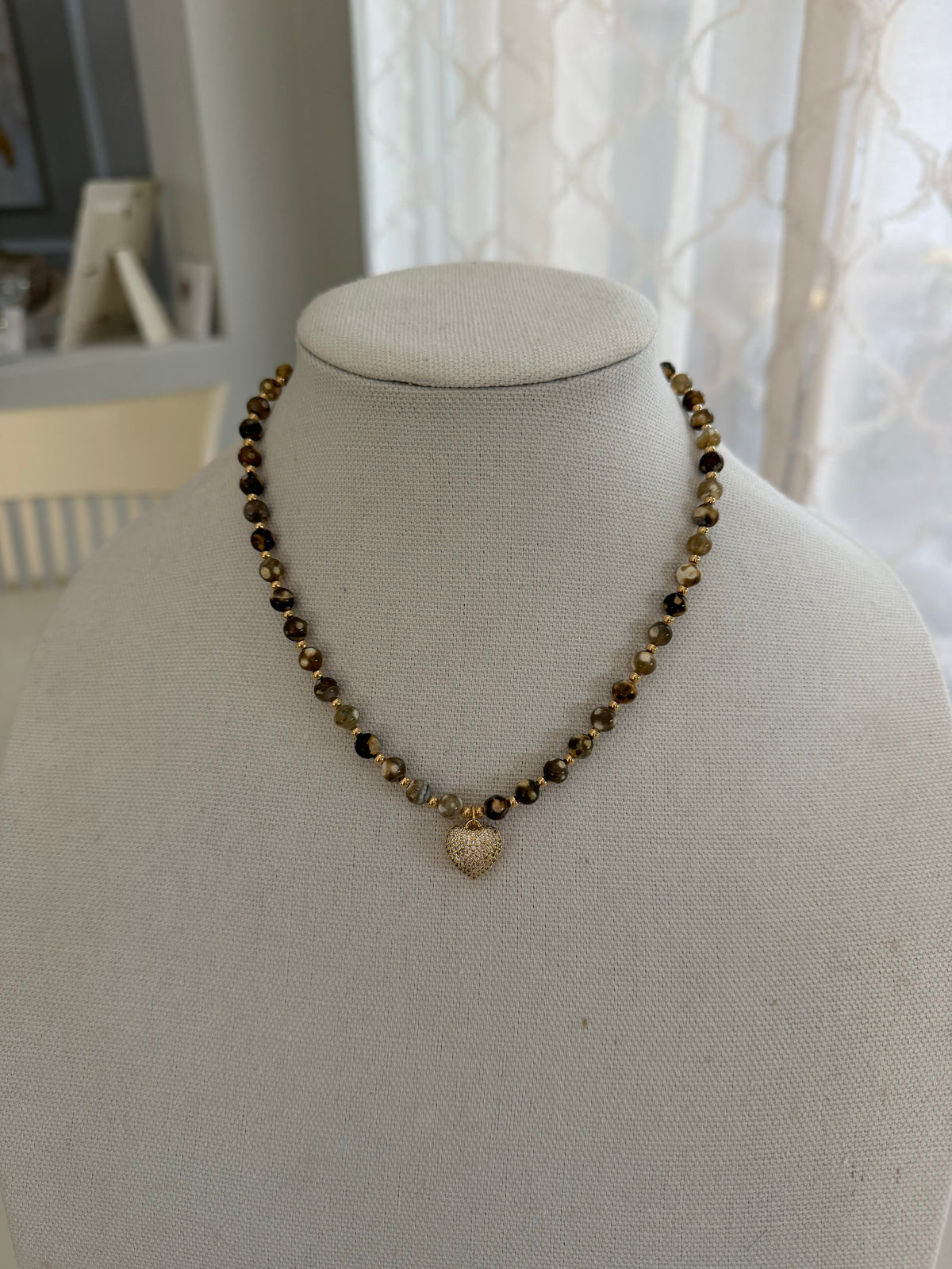 Fire Agate necklace with CZ heart
