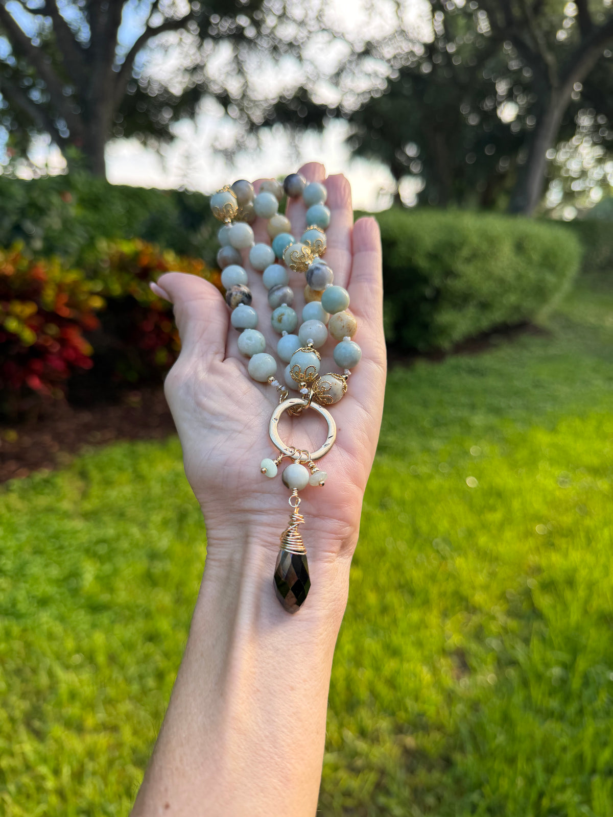 Amazonite Necklace with Crystal pendant