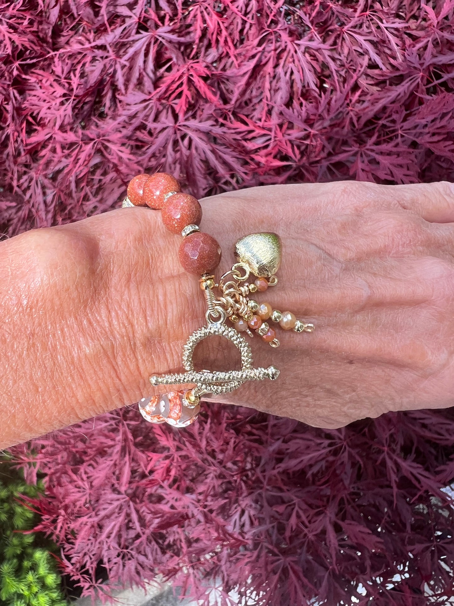 Tibetan Agate and Goldstone Bracelet