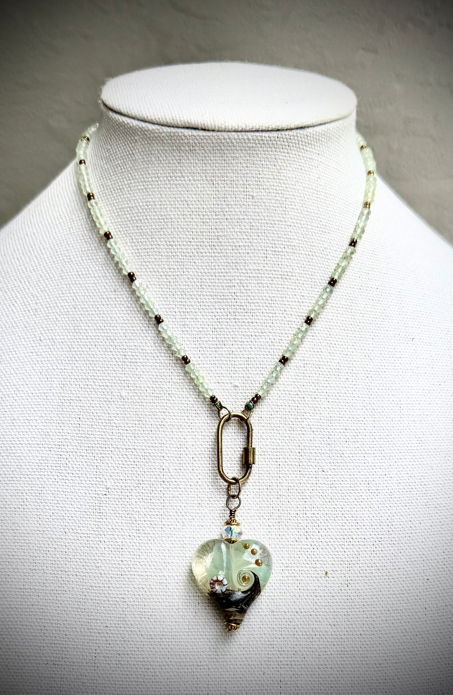 Prehnite and Artisan Glass Heart