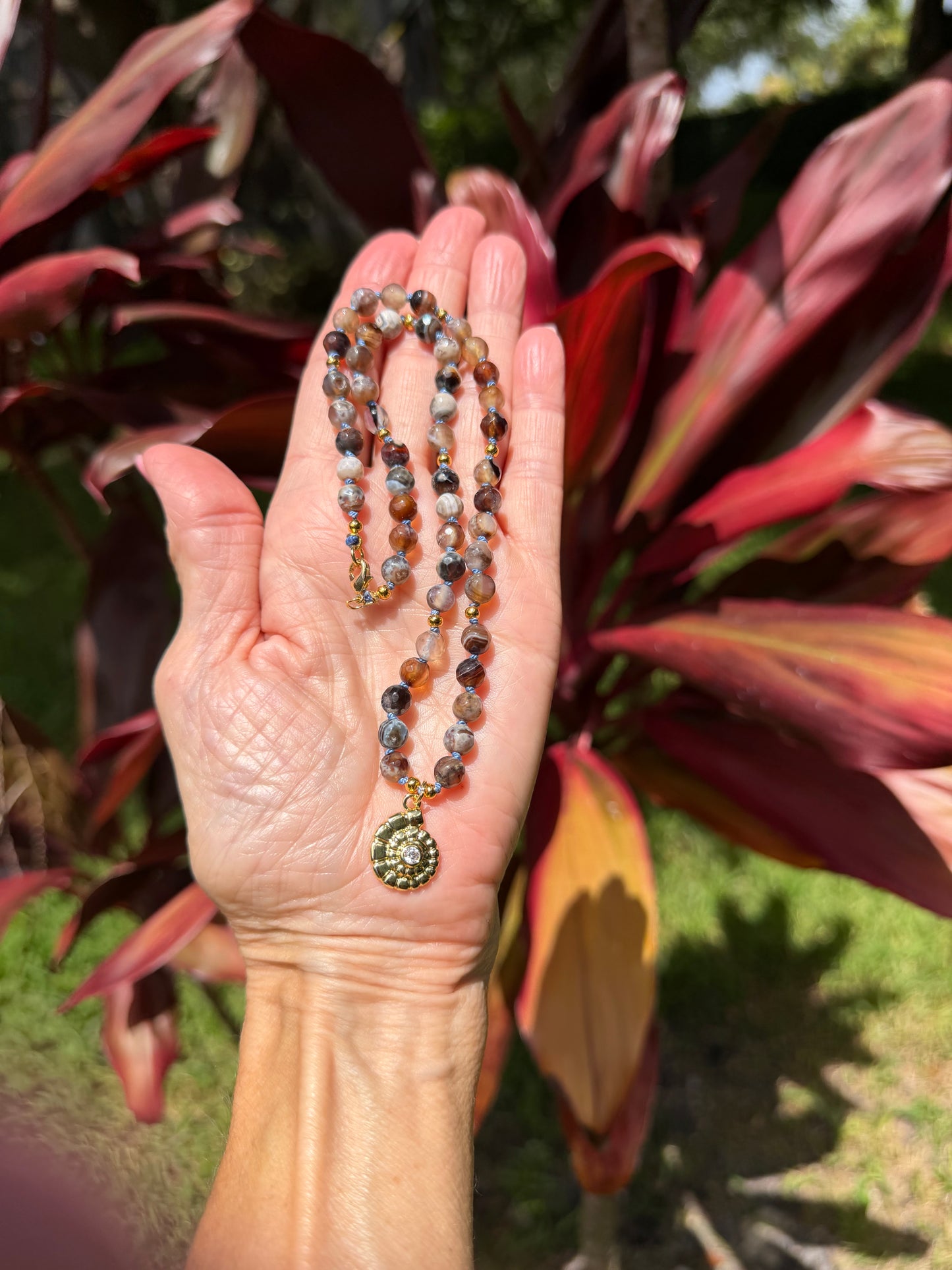 Botswana Agate Necklace with Nautilus Charm | OOAK Boho Luxe