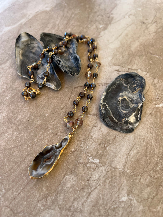 Tiger Eye with Agate Pendant Necklace