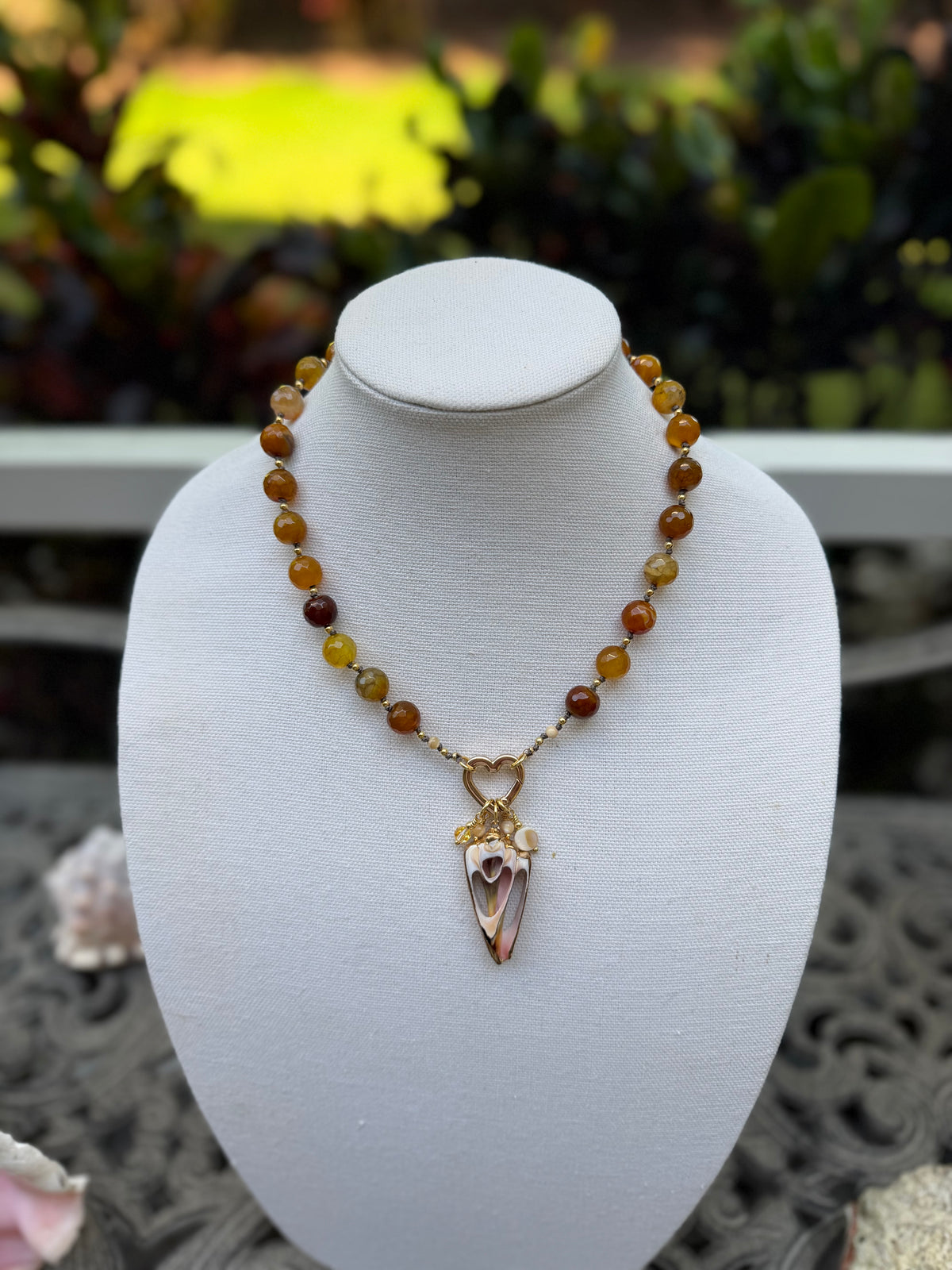 Golden Agate and Shell Pendant