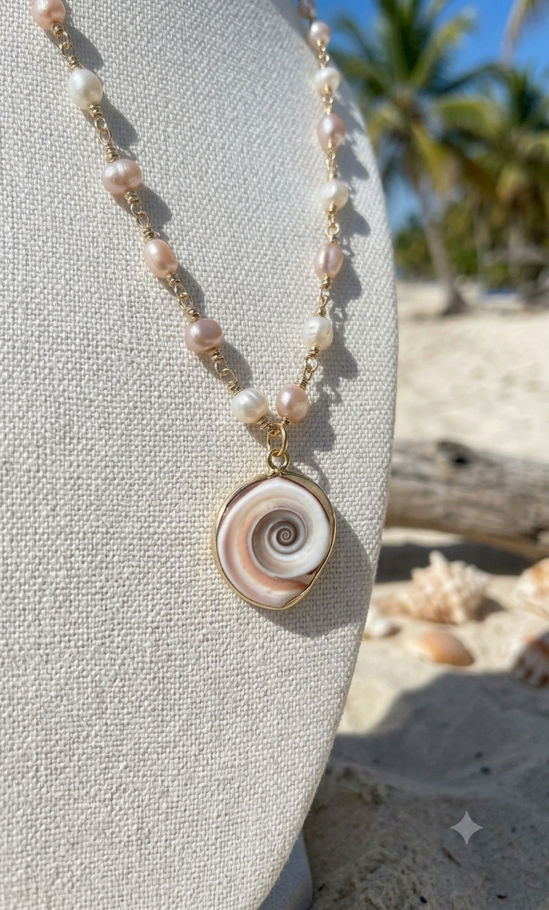 Freshwater pearl and shell necklace