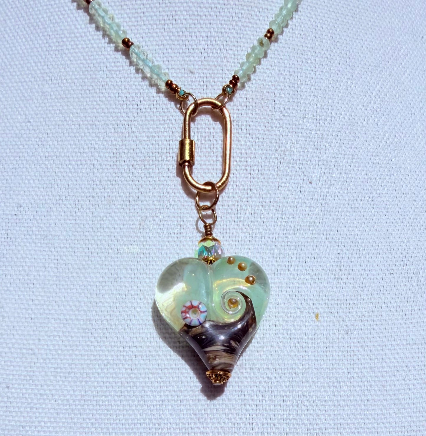Prehnite and Artisan Glass Heart