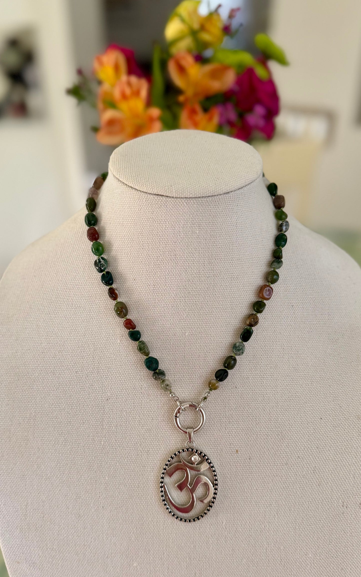 Indian Agate Nugget with Om Pendant