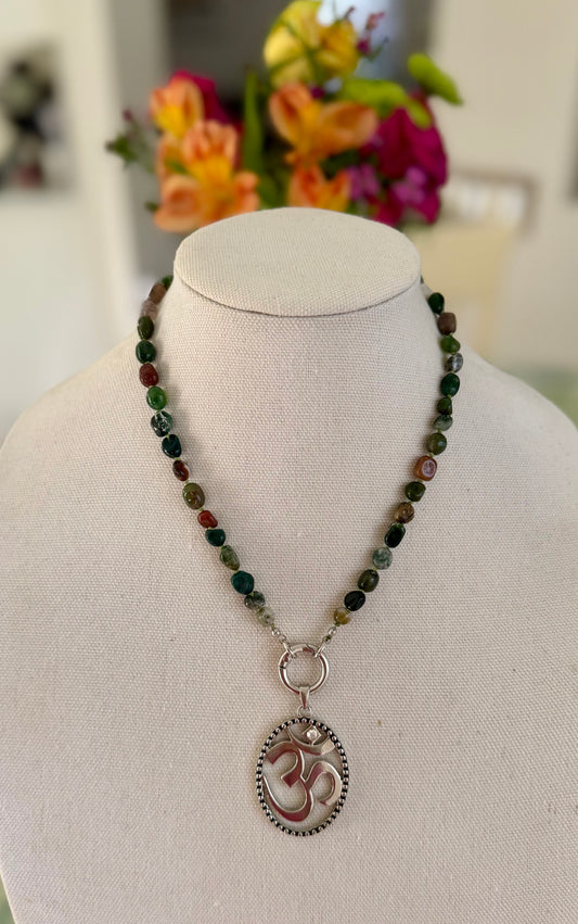 Indian Agate Nugget with Om Pendant