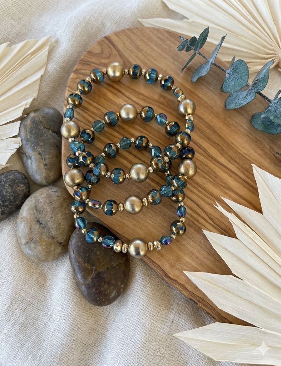 Blue Czech Glass stretch bracelet