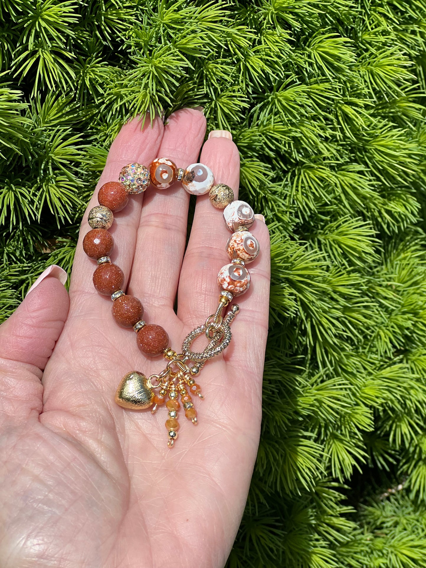 Tibetan Agate and Goldstone Bracelet