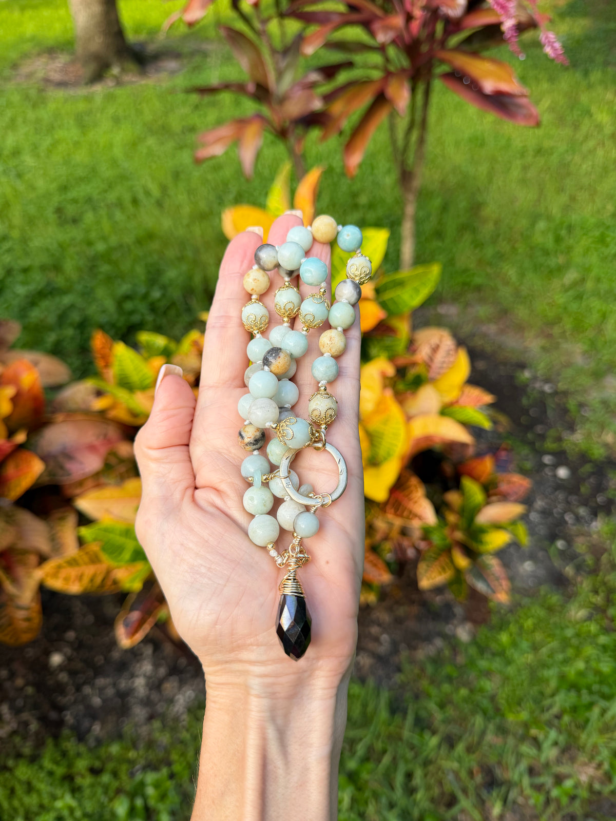 Amazonite Necklace with Crystal pendant