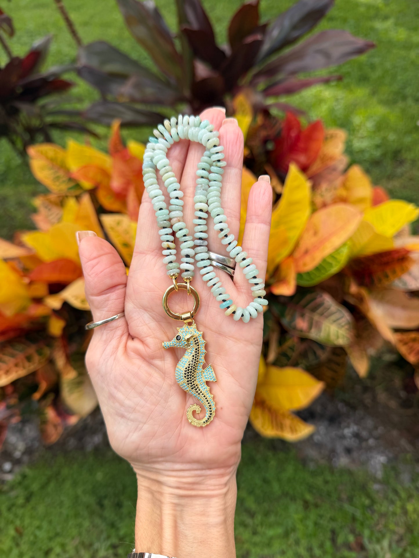 Amazonite Necklace with Seahorse Pendant