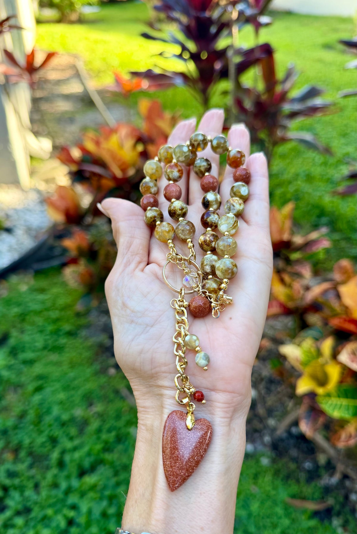 Fire Agate and Sunstone Necklace