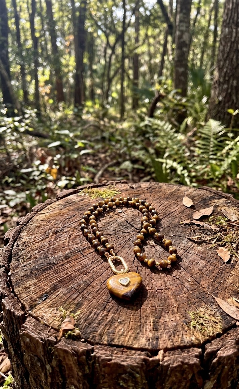 Tiger Eye Heart Pendant Necklace | Handmade Boho Gemstone Jewelry | 18K Gold Plated