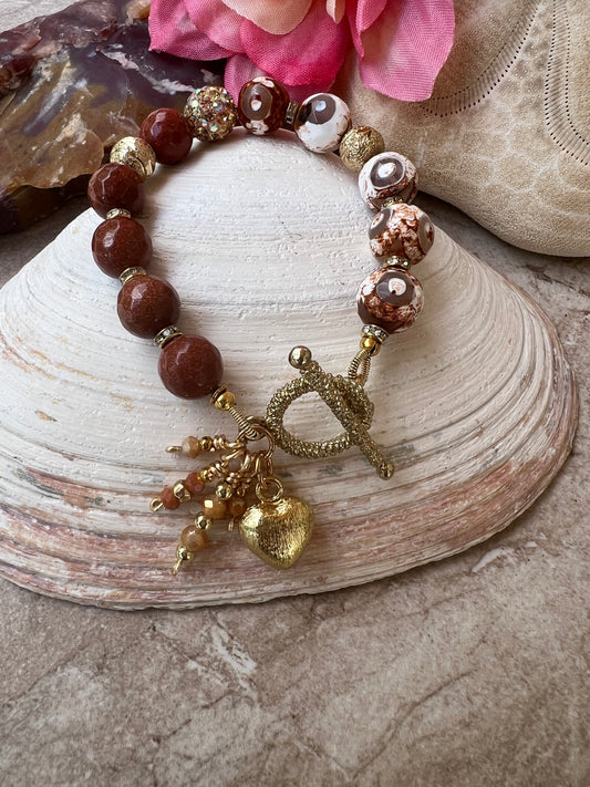 Tibetan Agate and Goldstone Bracelet