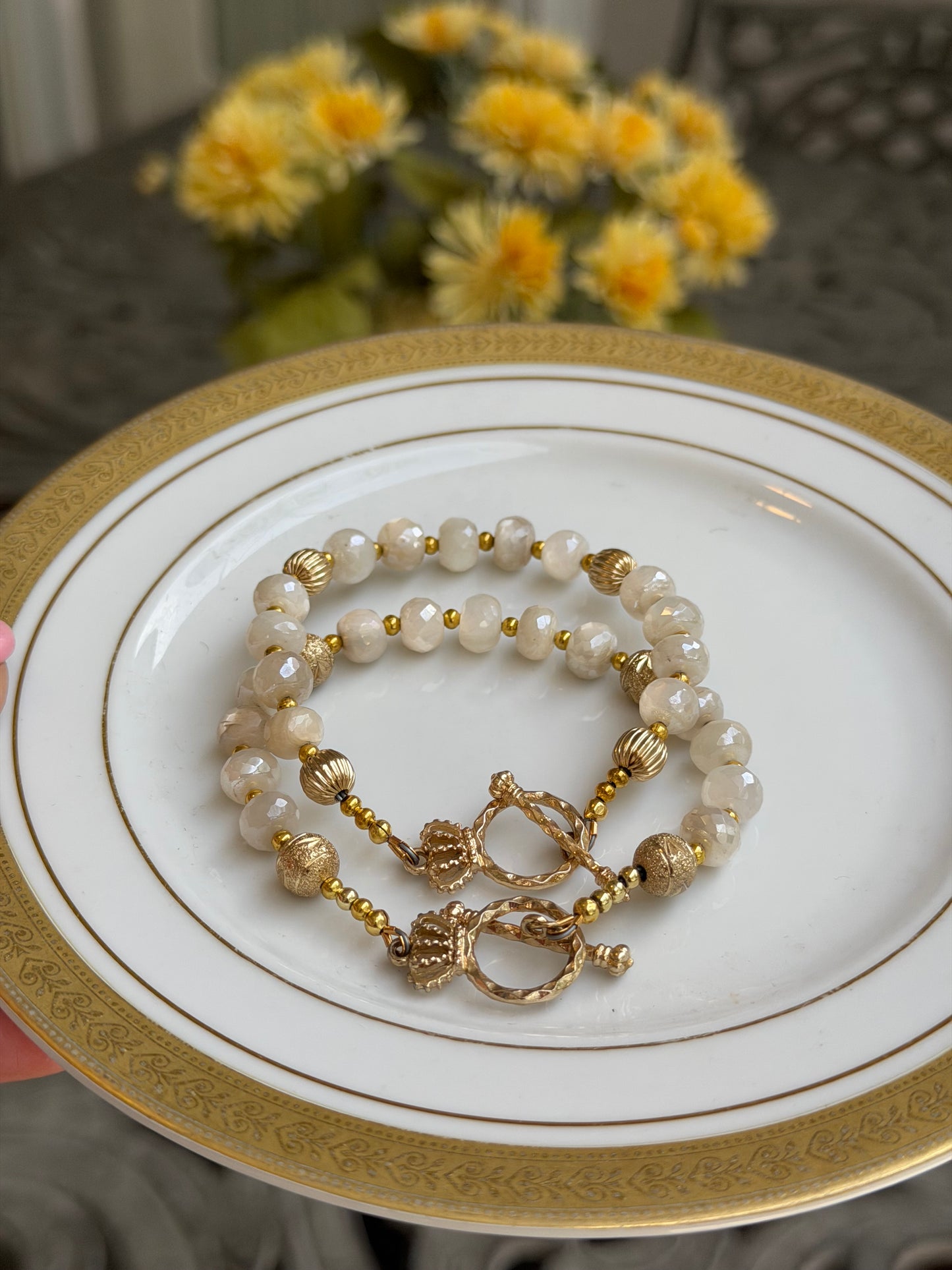 Shimmering Moonstone Bracelet | 18K Gold Plated | OOAK Handmade