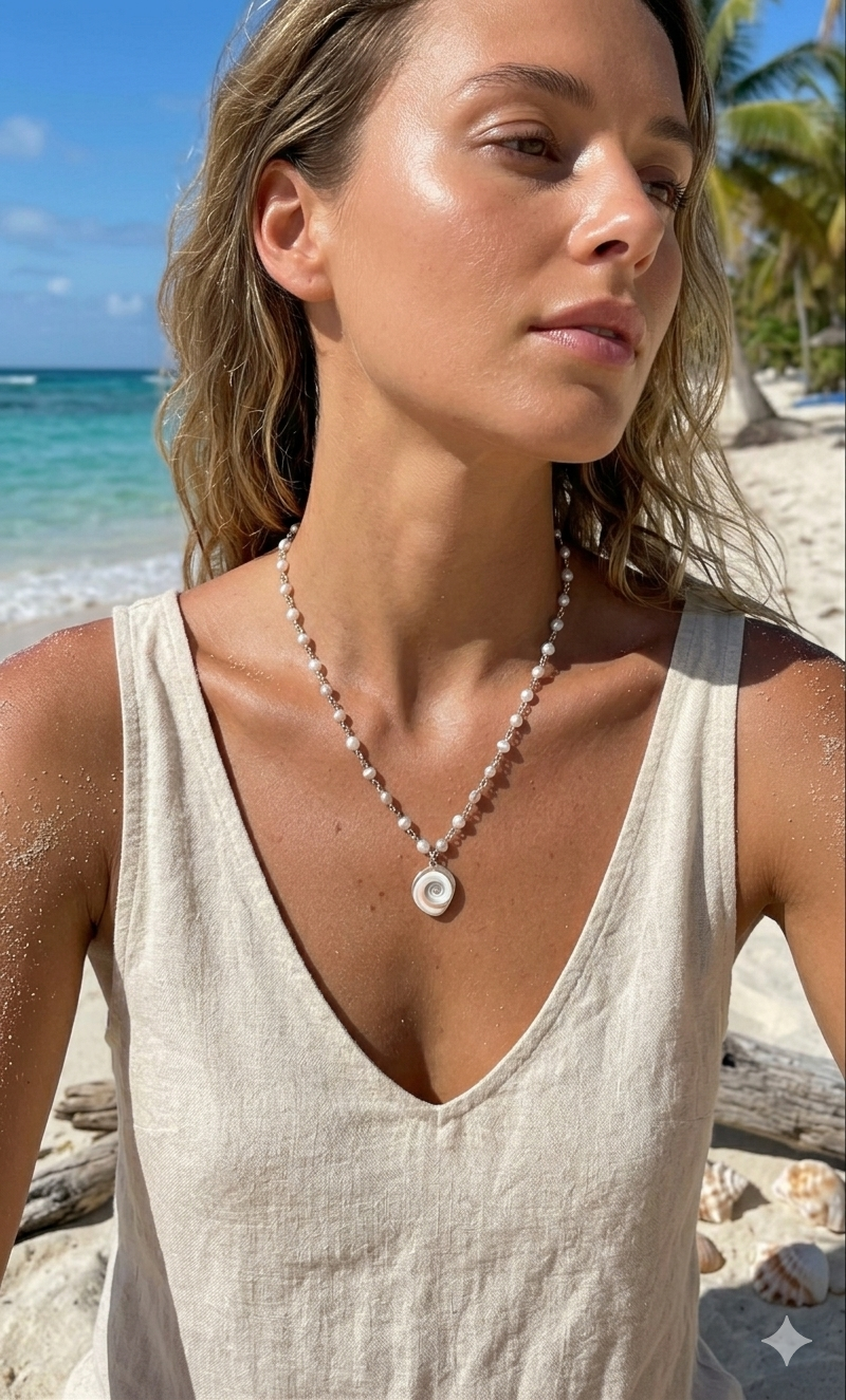 Freshwater pearl and shell necklace