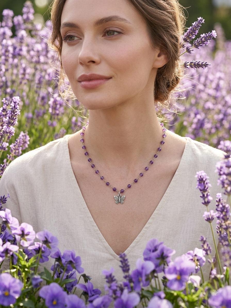 Amethyst choker with butterfly pendant