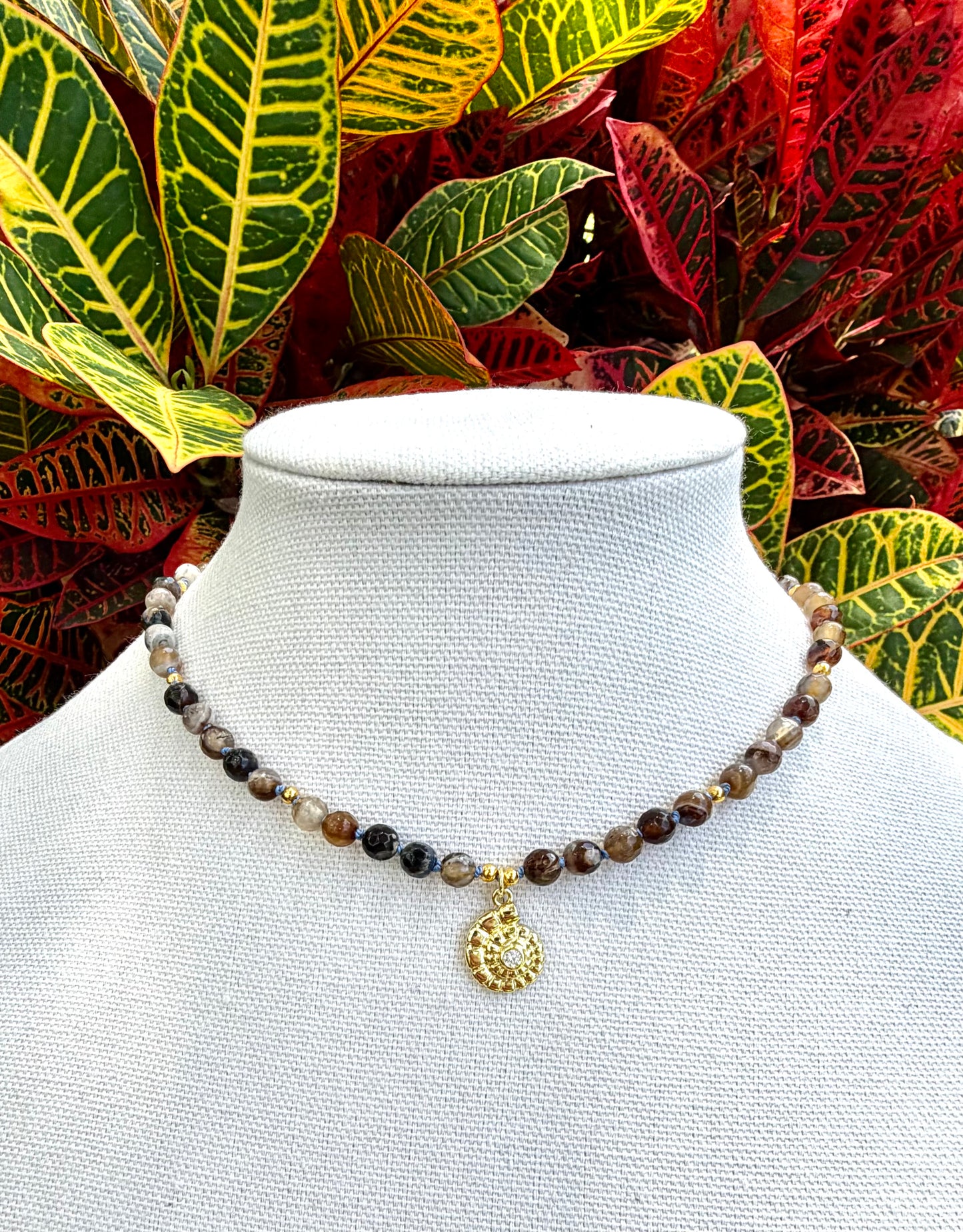 Botswana Agate Necklace with Nautilus Charm | OOAK Boho Luxe