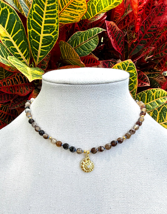 Botswana Agate Necklace with Nautilus Charm | OOAK Boho Luxe