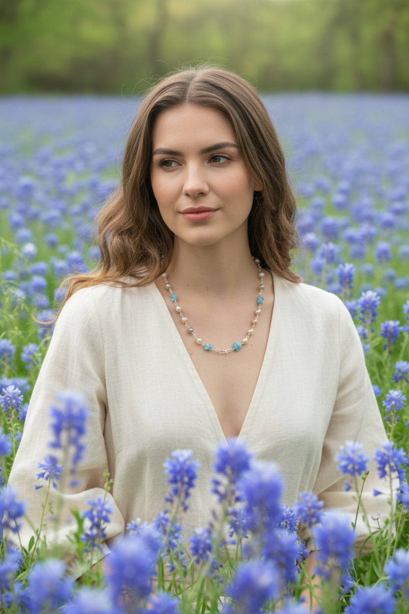 Moonstone & Aquamarine Sterling Silver Necklace – 20" OOAK Beaded Necklace