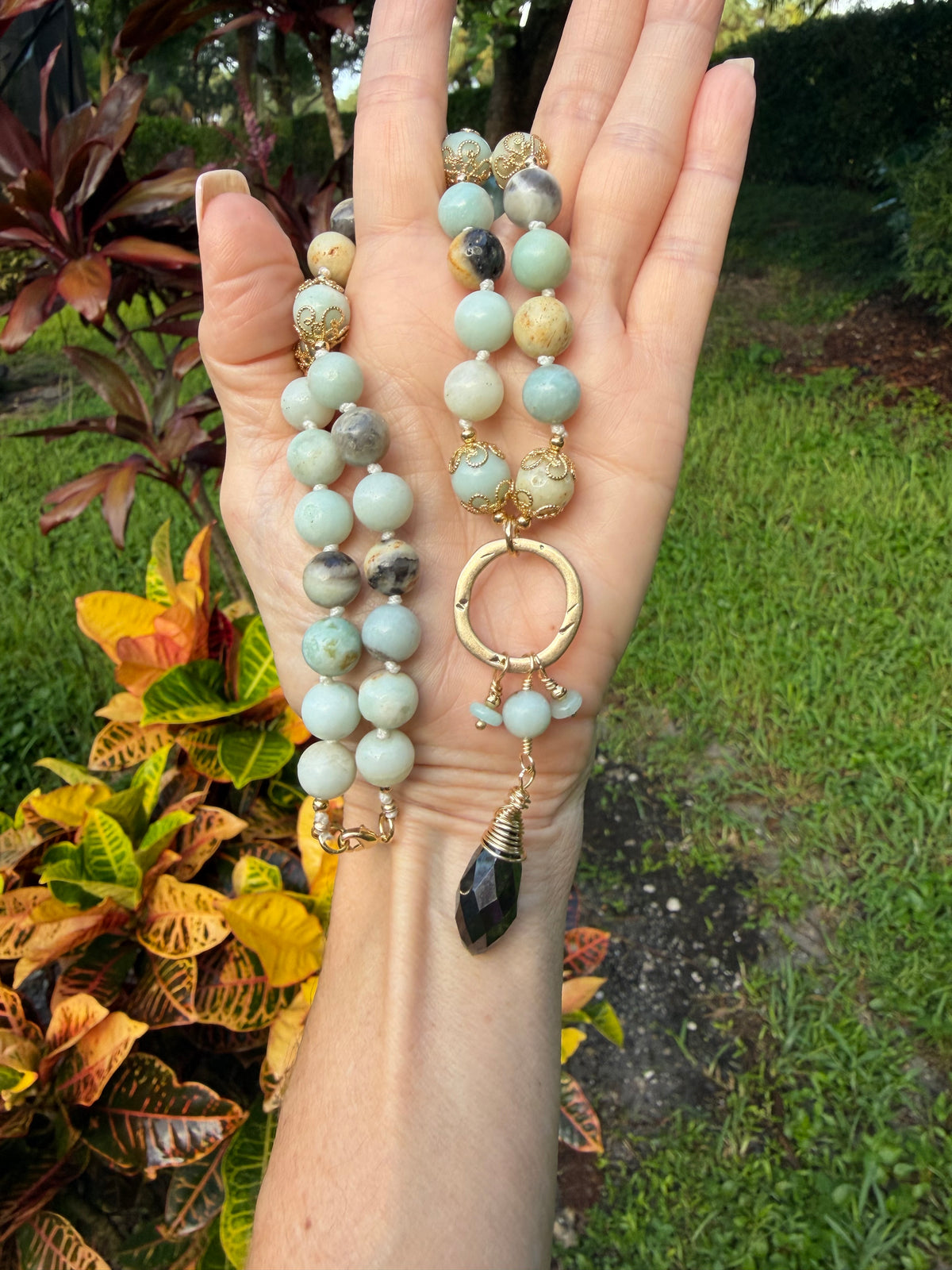 Amazonite Necklace with Crystal pendant