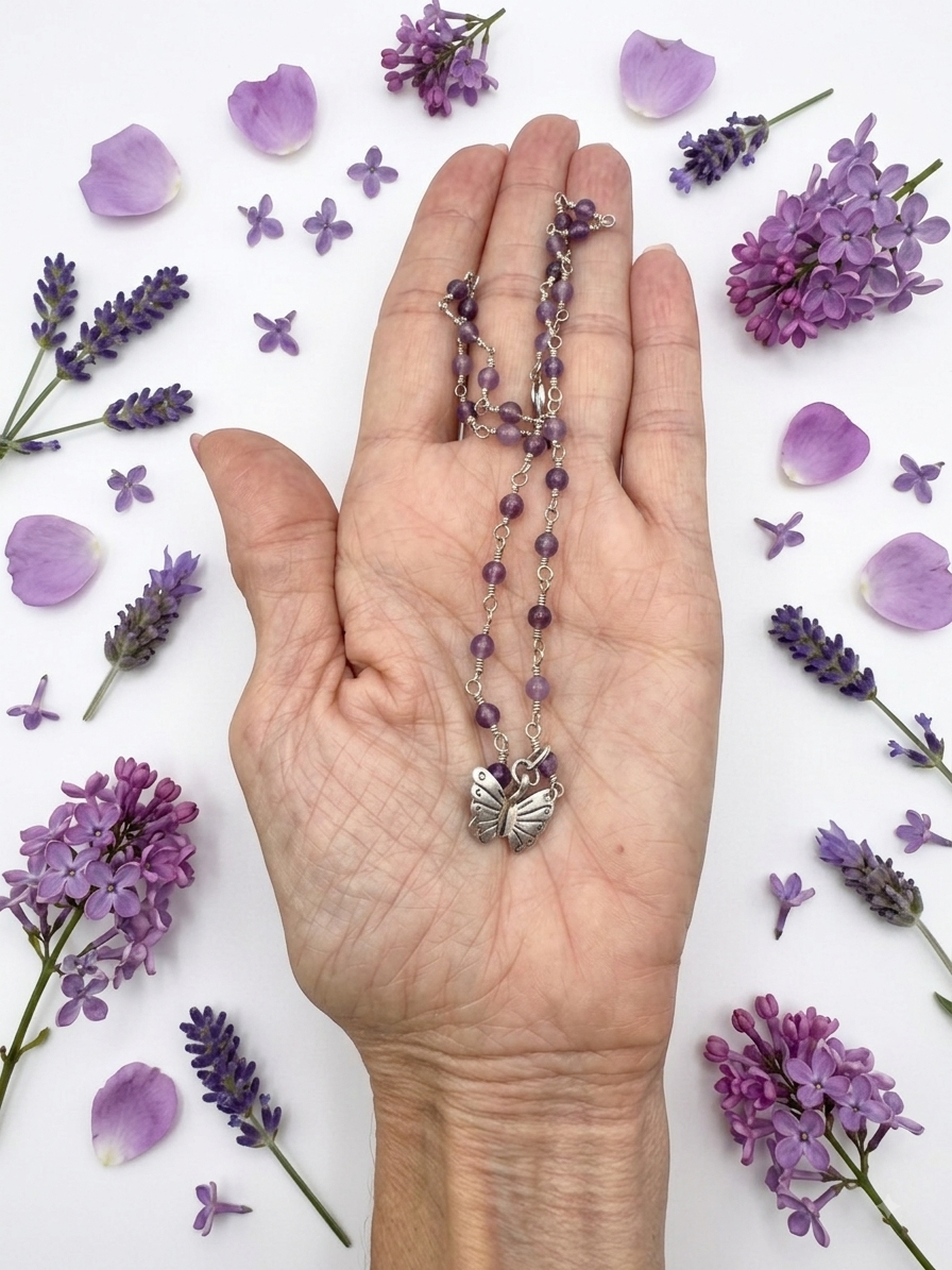 Amethyst choker with butterfly pendant