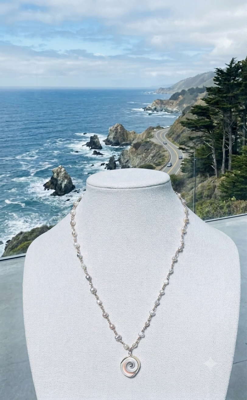 Freshwater pearl and shell necklace