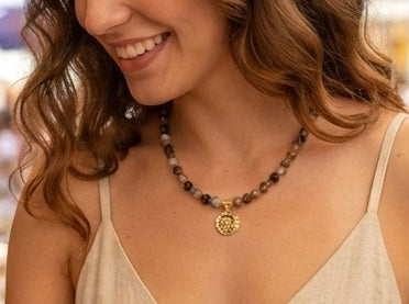 Botswana Agate Necklace with Nautilus Charm | OOAK Boho Luxe