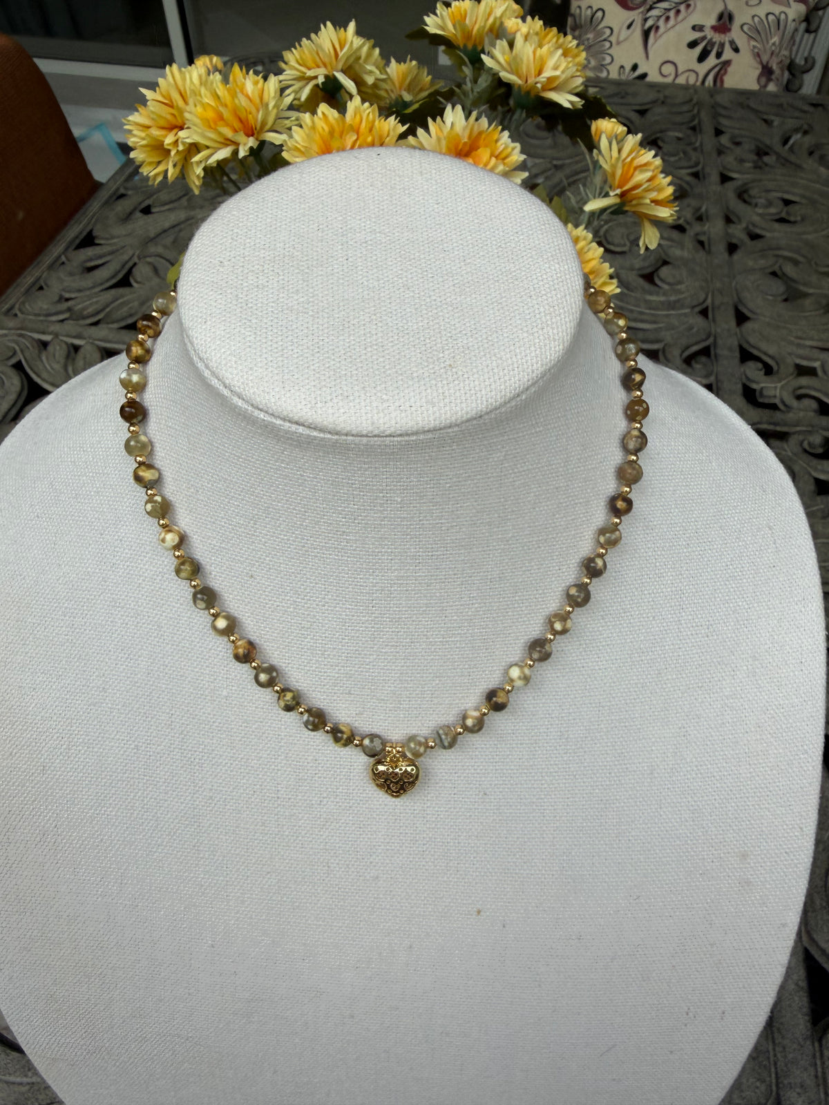 Fire Agate necklace with CZ heart