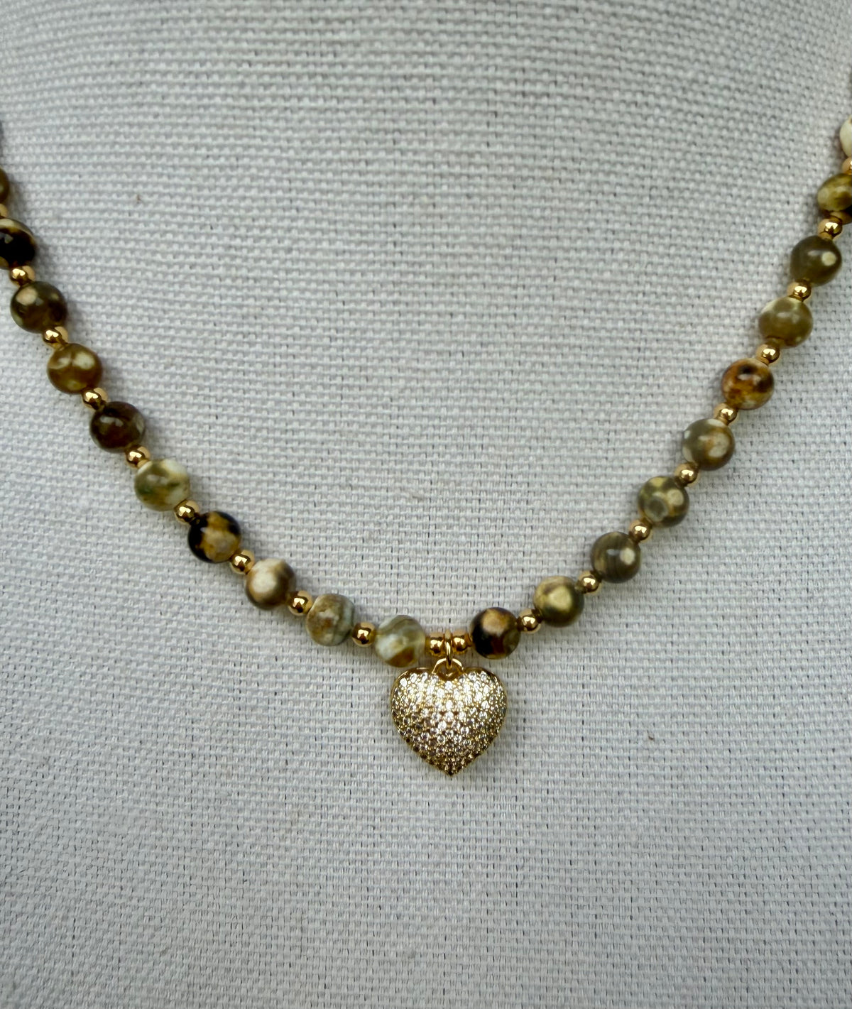 Fire Agate necklace with CZ heart
