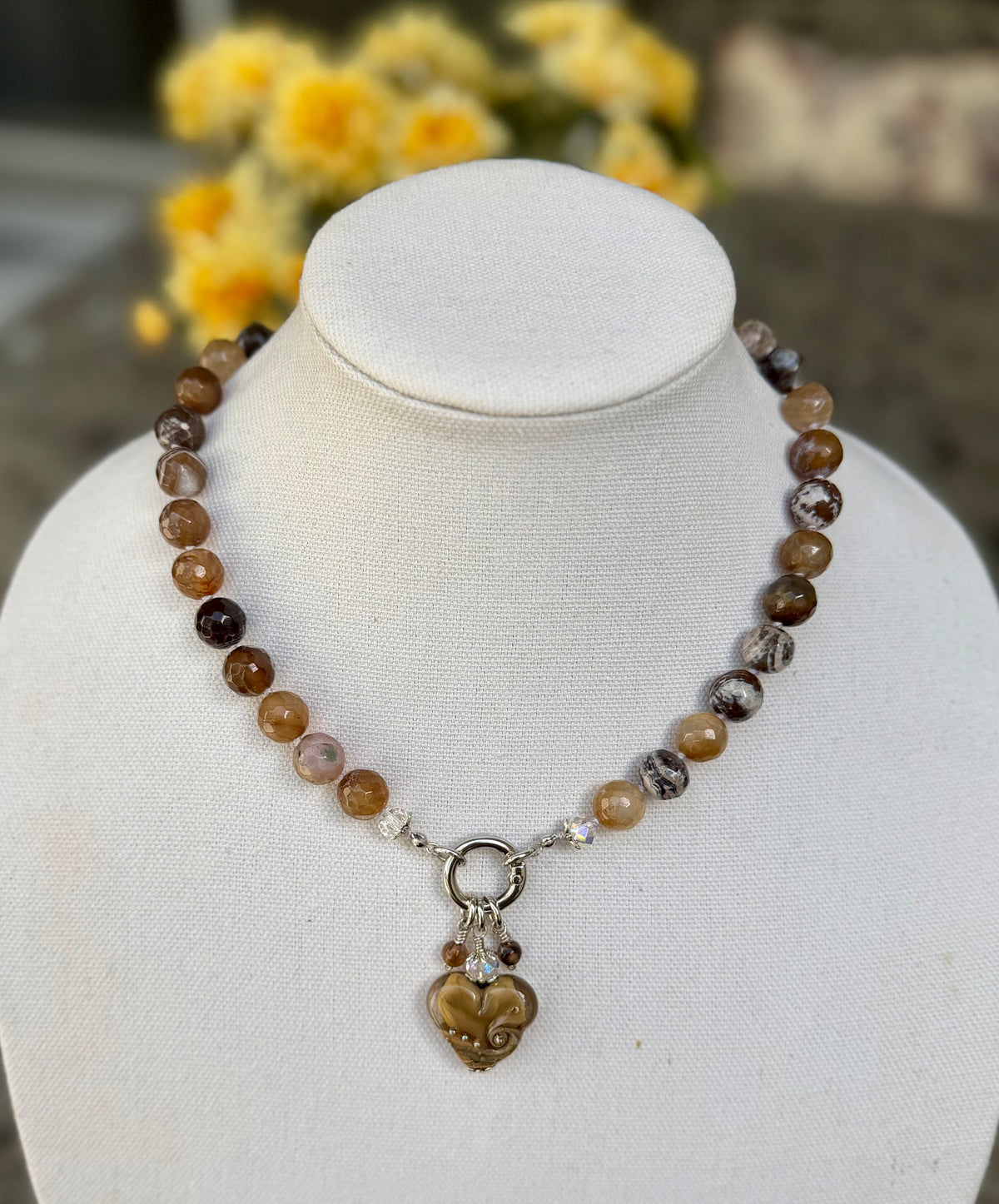 Brown Dragon Vein Agate Necklace with Artisan Heart