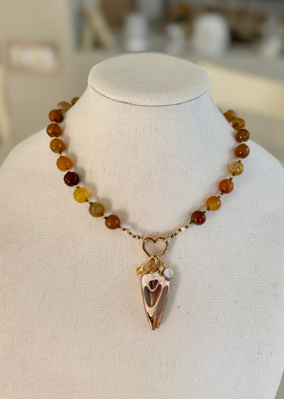 Golden Agate and Shell Pendant
