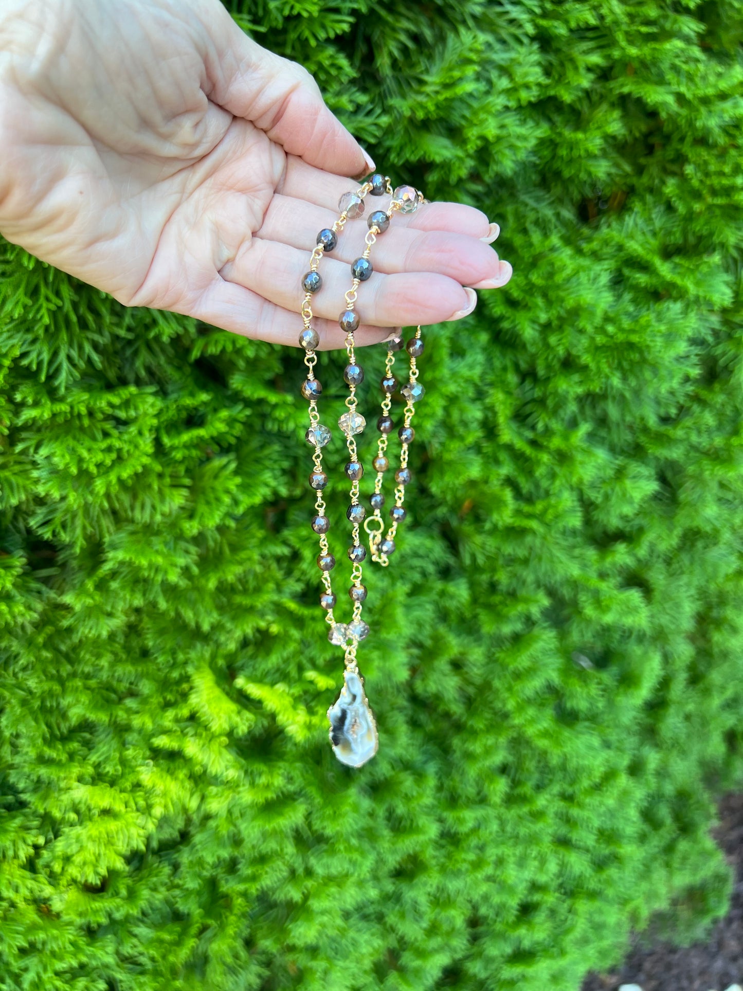 Tiger Eye with Agate Pendant Necklace
