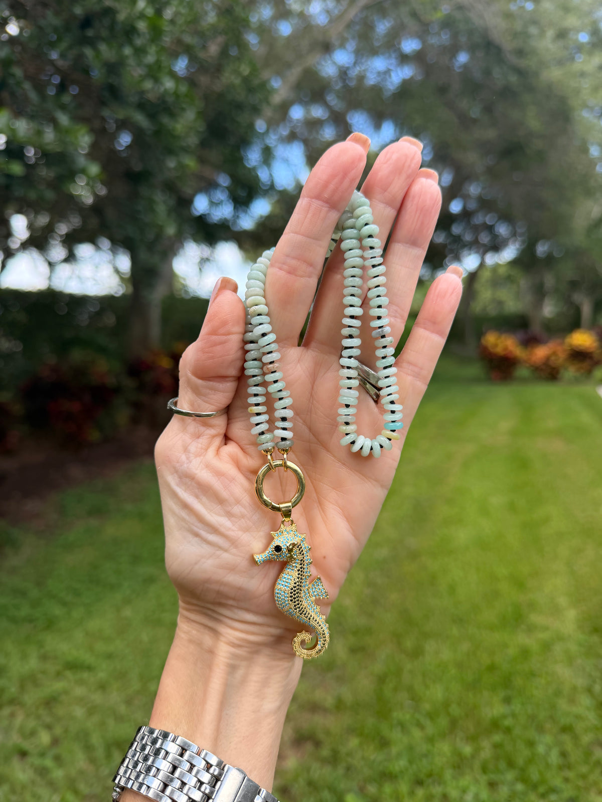 Amazonite Necklace with Seahorse Pendant