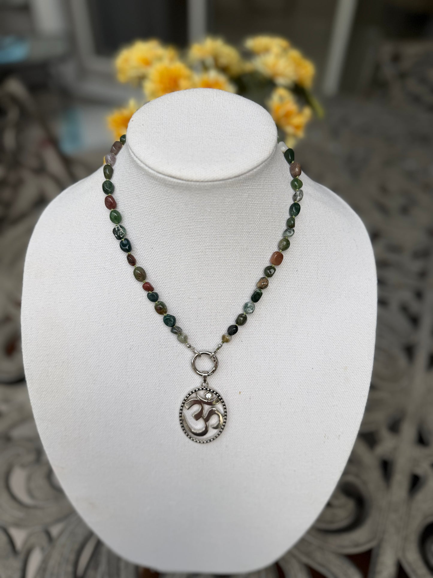 Indian Agate Nugget with Om Pendant