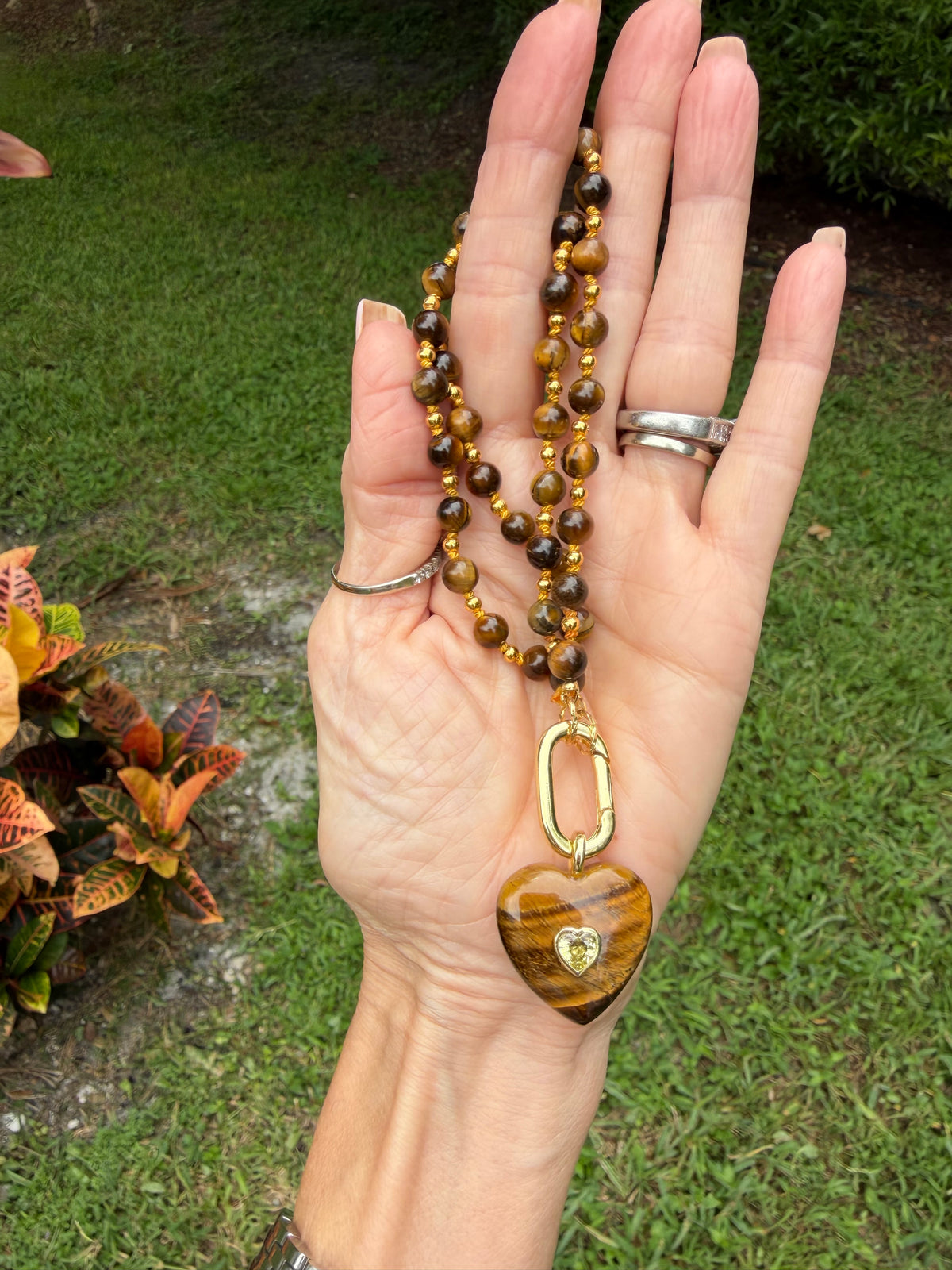 Tiger Eye Heart Pendant Necklace | Handmade Boho Gemstone Jewelry | 18K Gold Plated