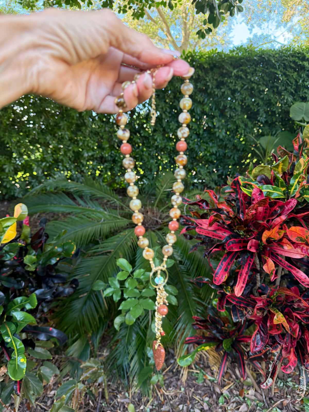 Fire Agate and Sunstone Necklace
