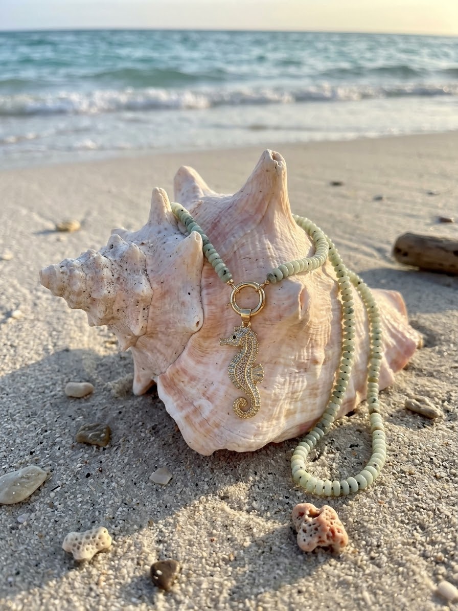 Amazonite Necklace with Seahorse Pendant