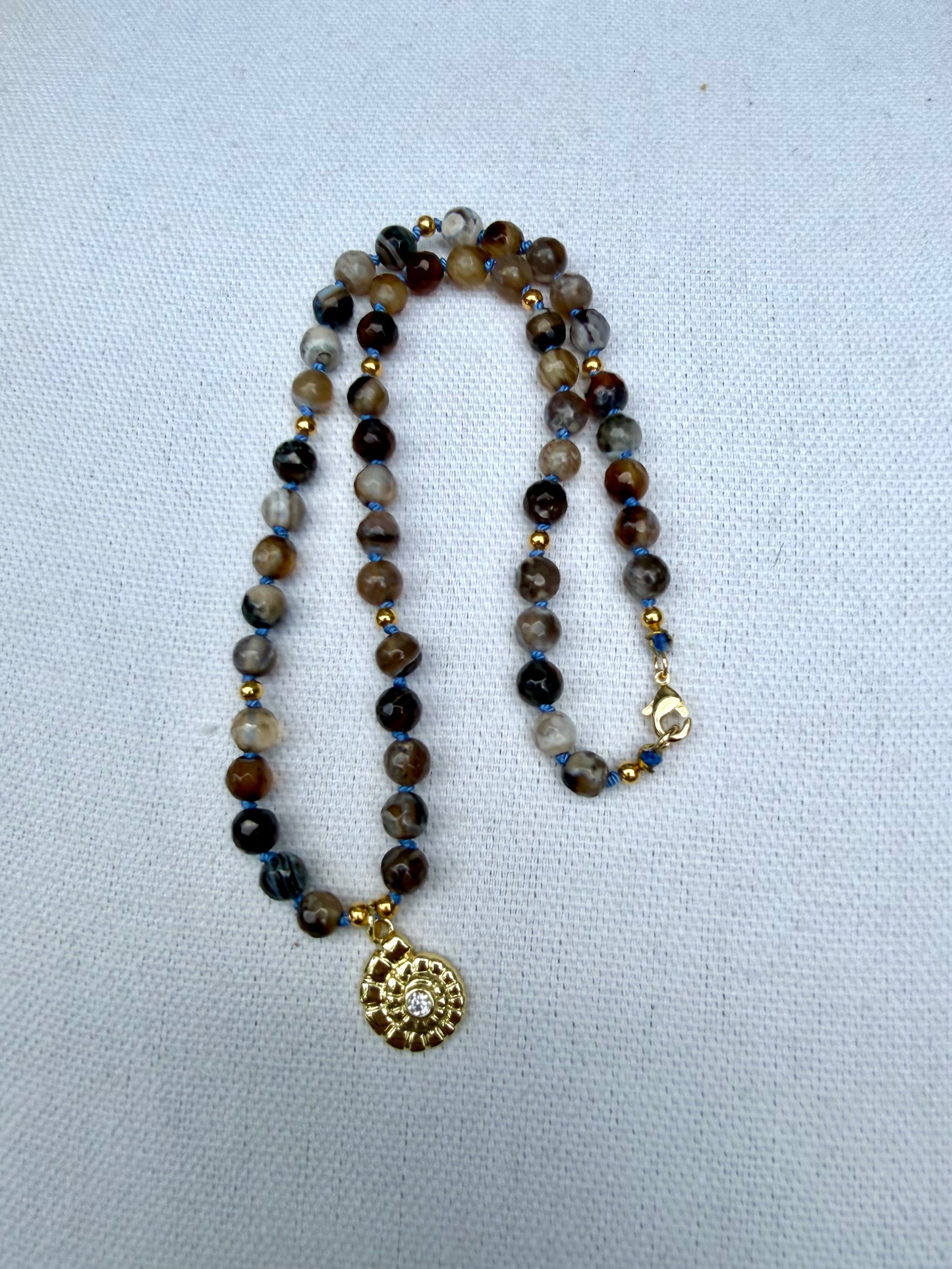Botswana Agate Necklace with Nautilus Charm | OOAK Boho Luxe