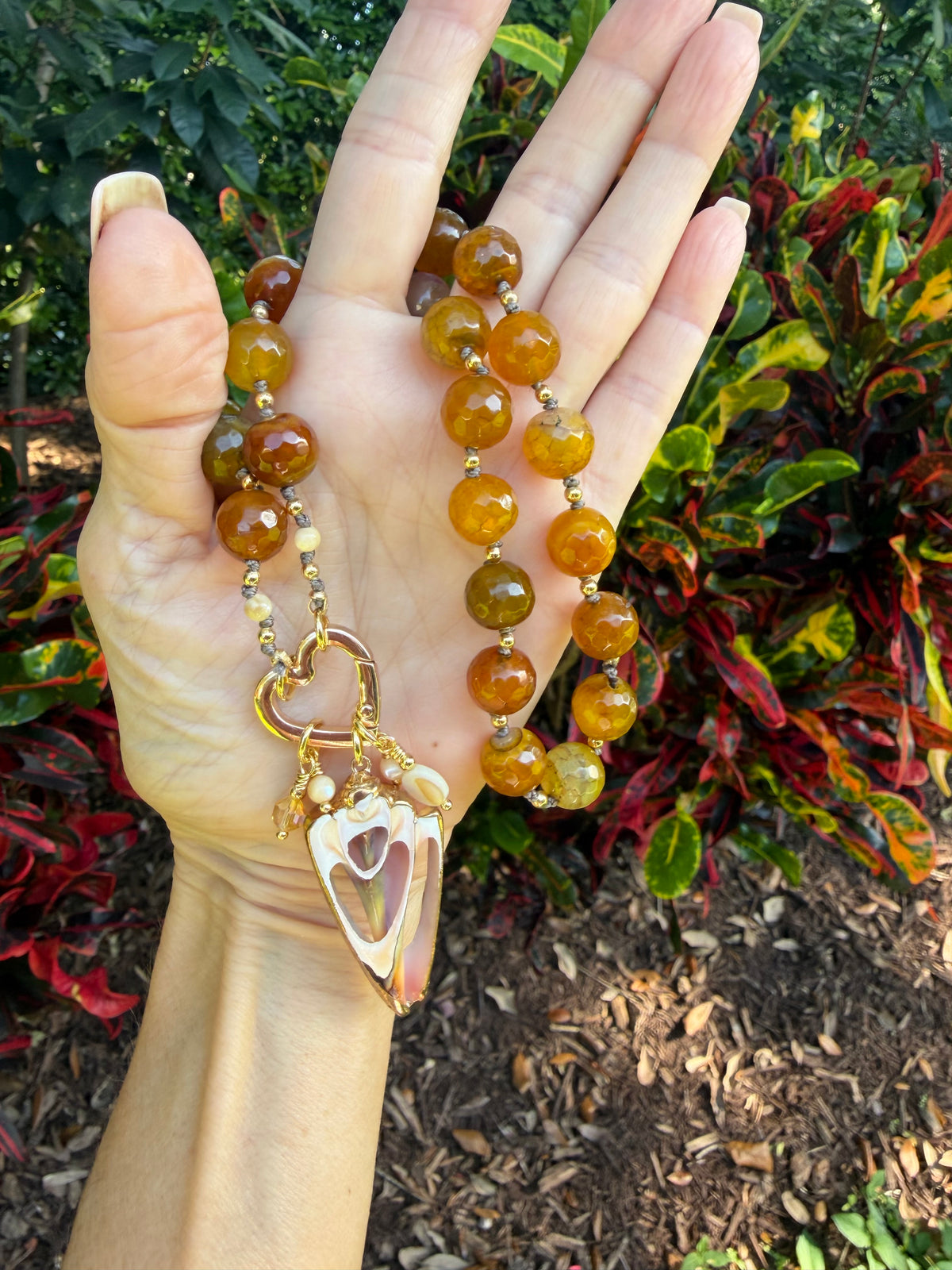 Golden Agate and Shell Pendant